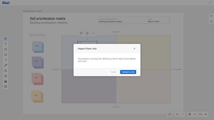 A whiteboard with a prompt to import from Jira