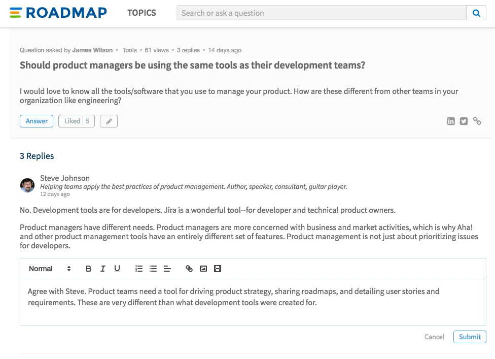 Blog - Aha! Acquires Roadmap.com and Launches Community for Product Managers - inline image
