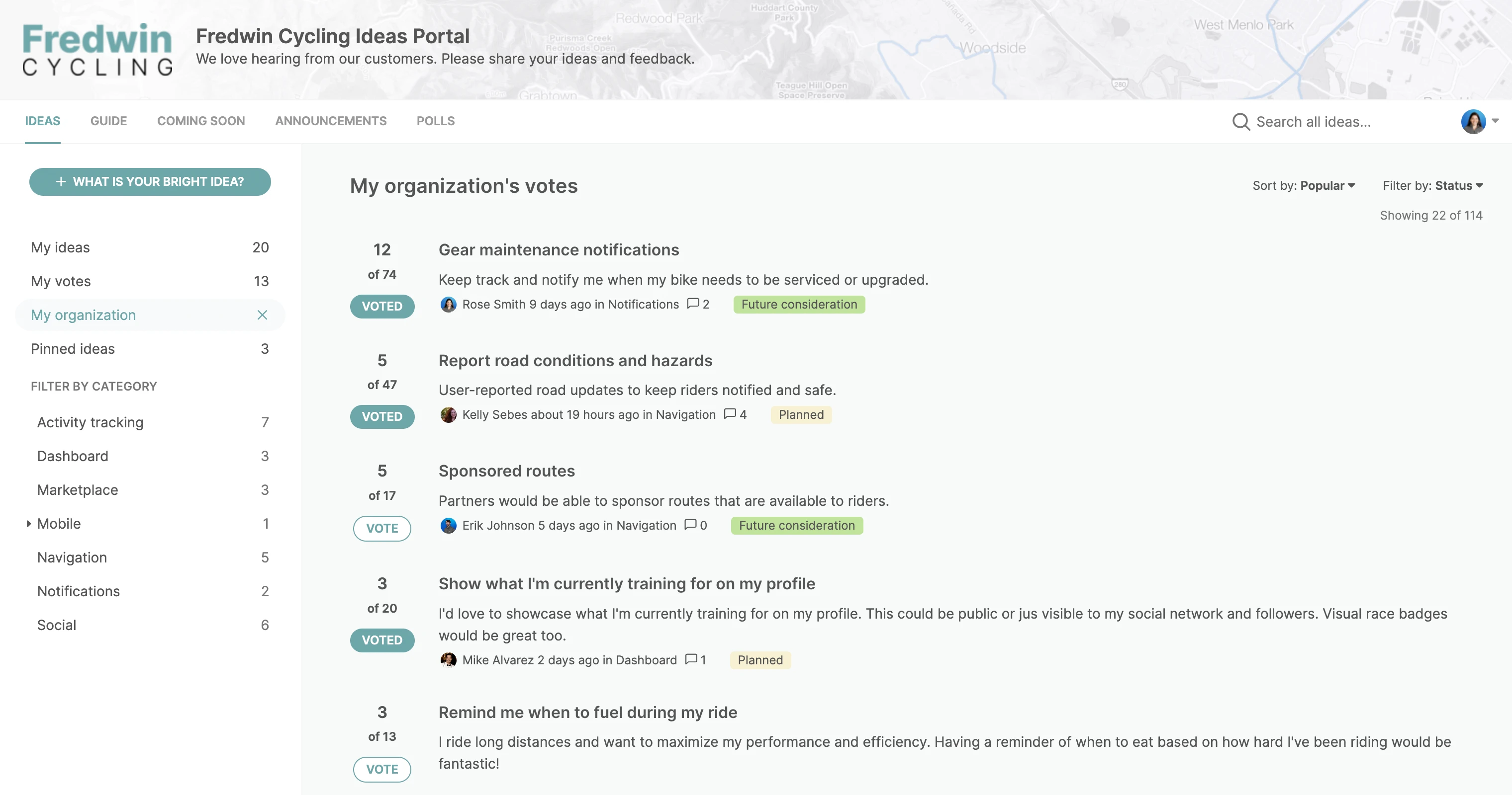 "My organization" in ideas portals hero