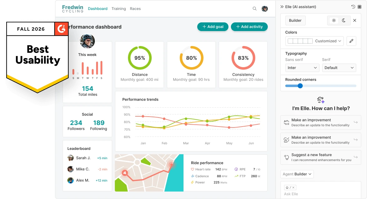 Aha! Builder app dashboard with G2 Best Usability badge