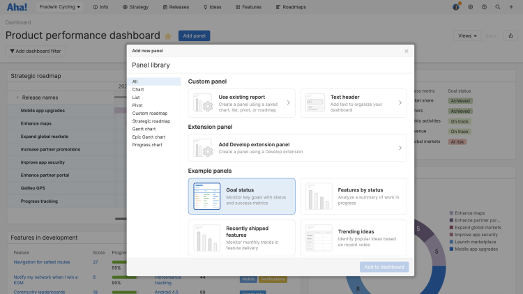 Add a new panel to a features overview dashboard in Aha! Roadmap