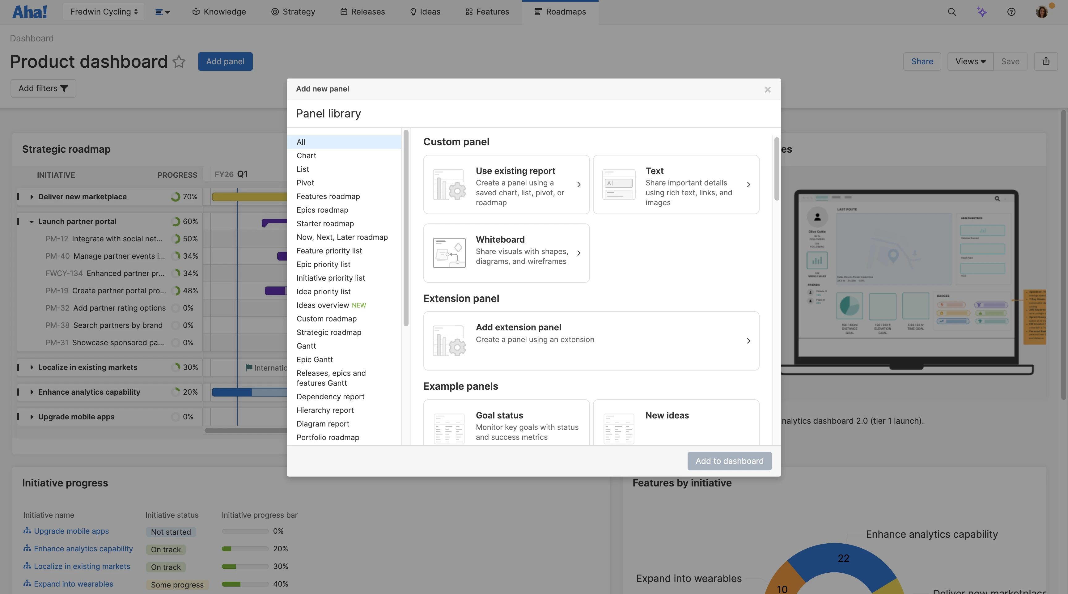 Add a new panel to a features overview dashboard in Aha! Roadmap