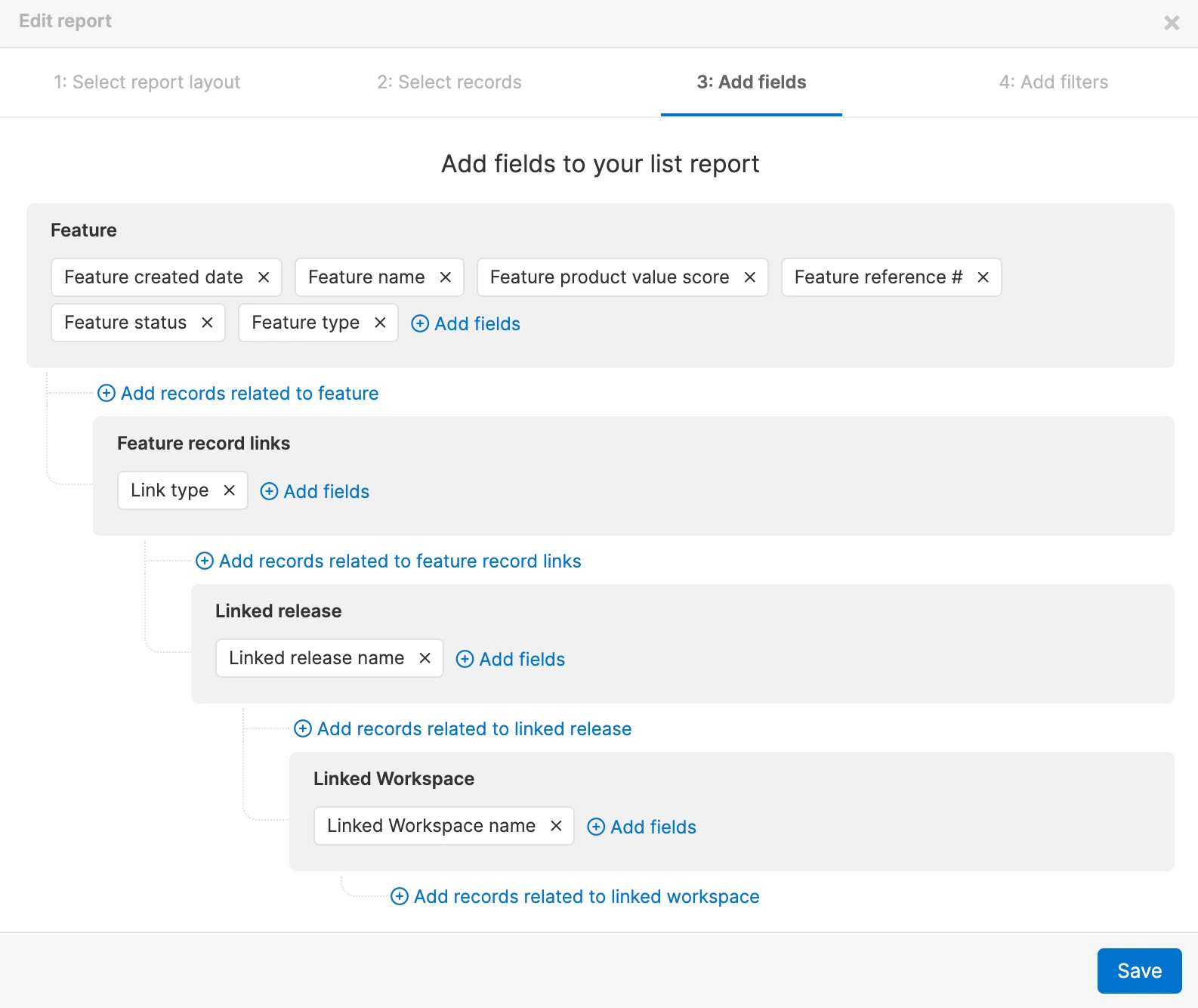 Adding linked workspaces to a list report