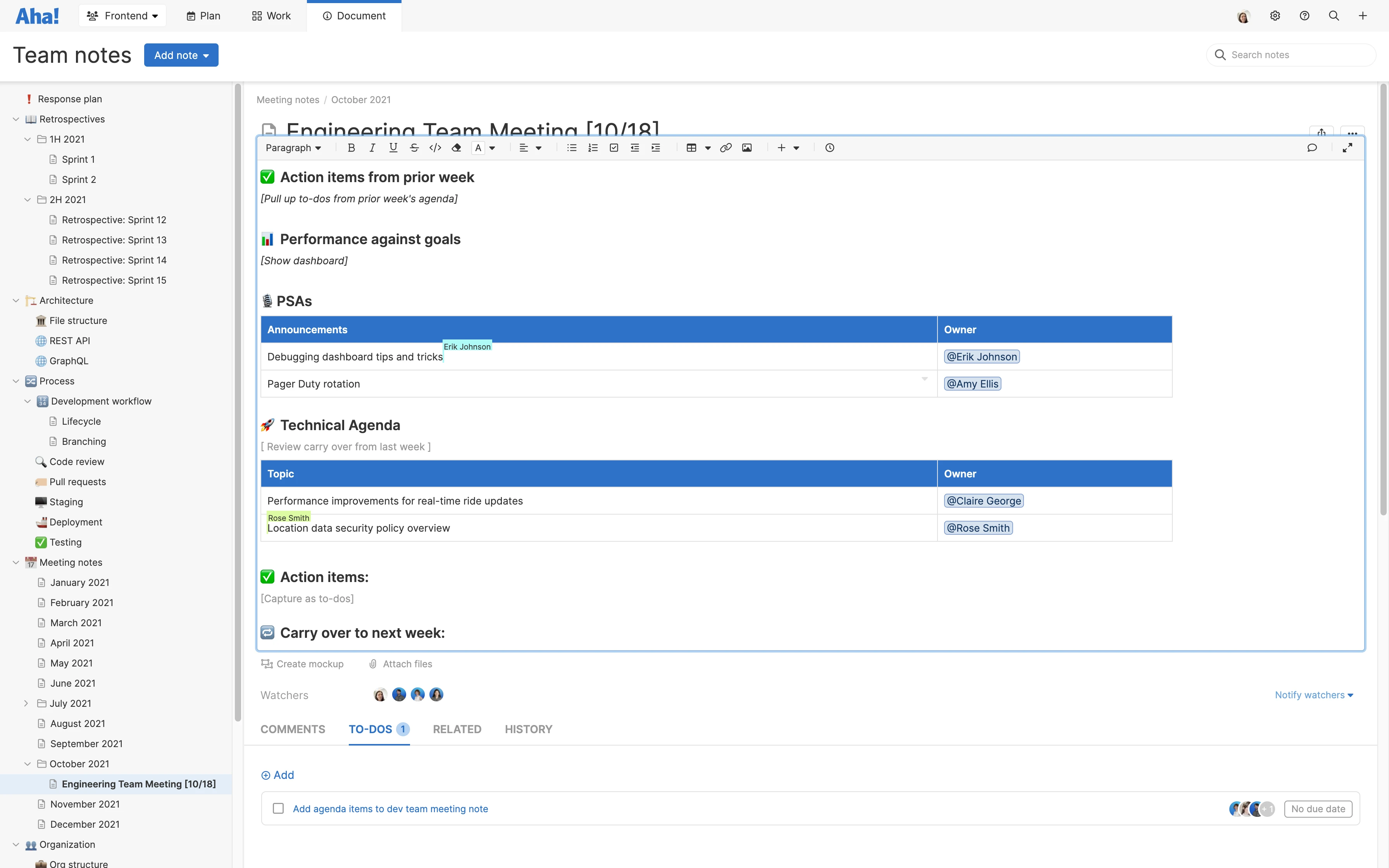 Attach mockups, add comments, and create to-dos for any note.