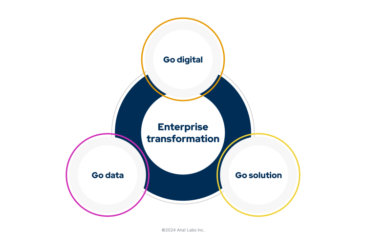 A chart showing different enterprise transformation strategies: Go data, go solution, and go digital