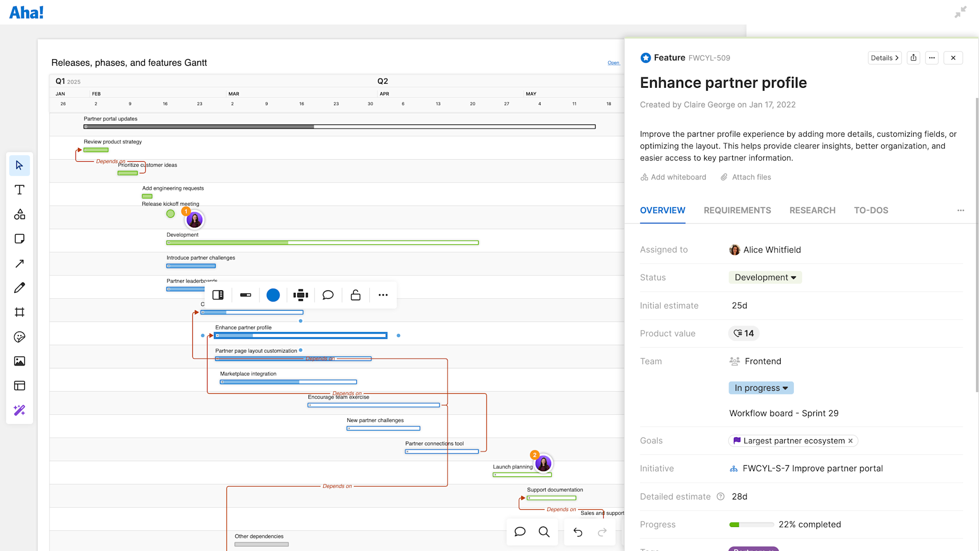 Use Case Tracking Software Aha! software use case — Track dependencies