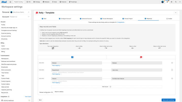 Customize your field mappings and set the direction of updates.