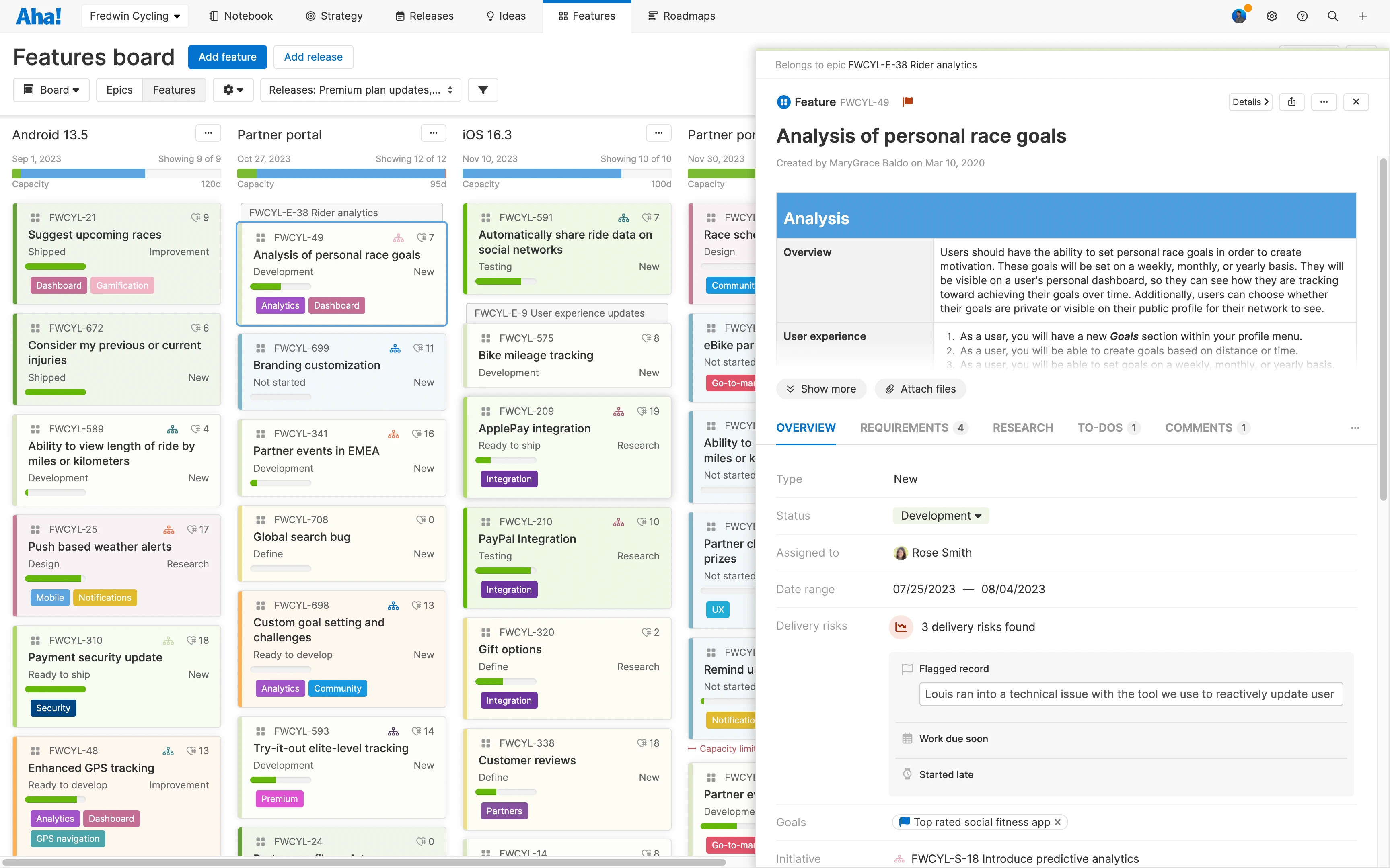 Track delivery risks in your Aha! Roadmaps and Aha! Develop accounts.