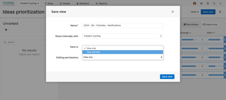 Save and share a prioritization view