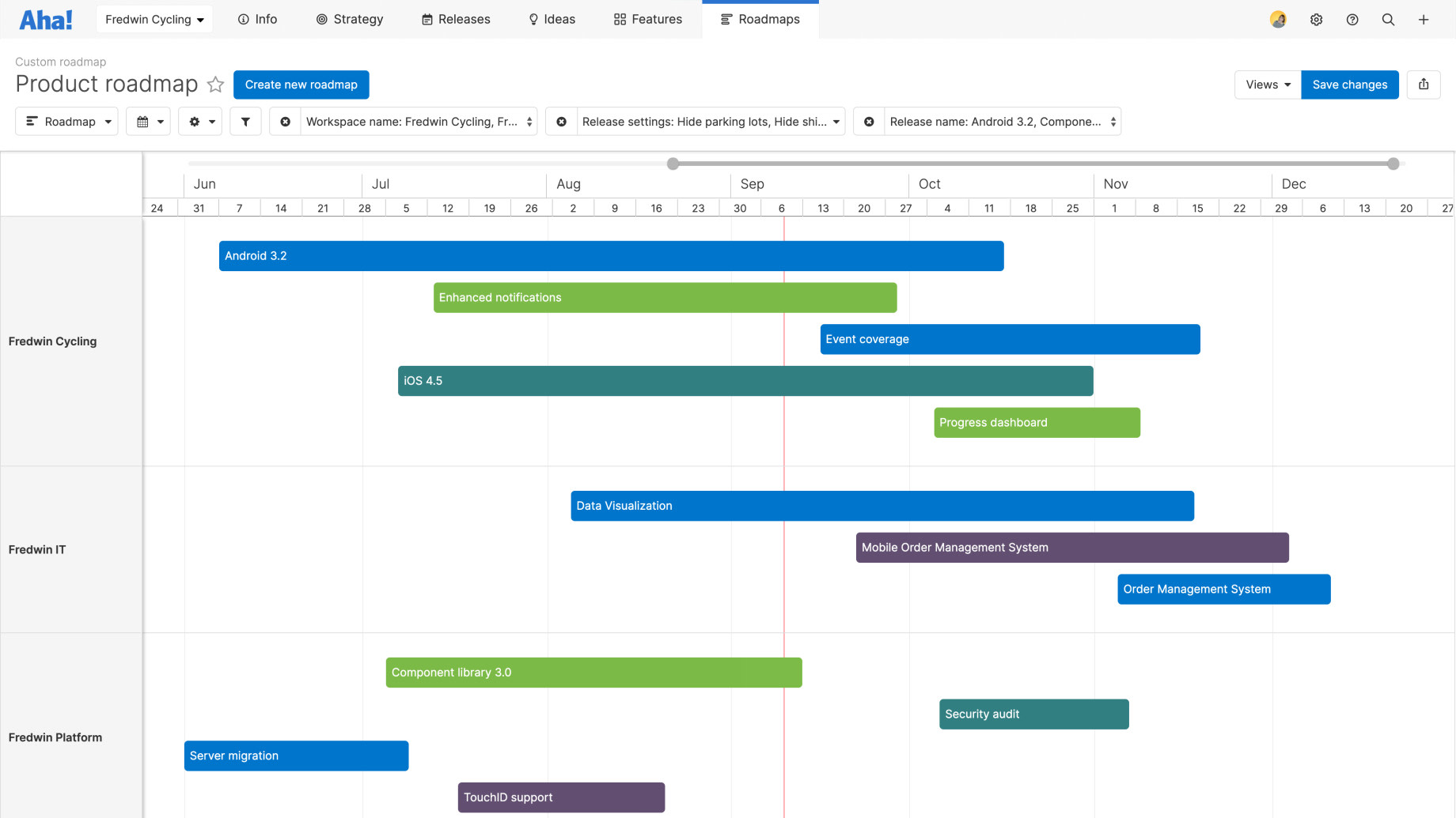 A custom roadmap with workspaces and releases