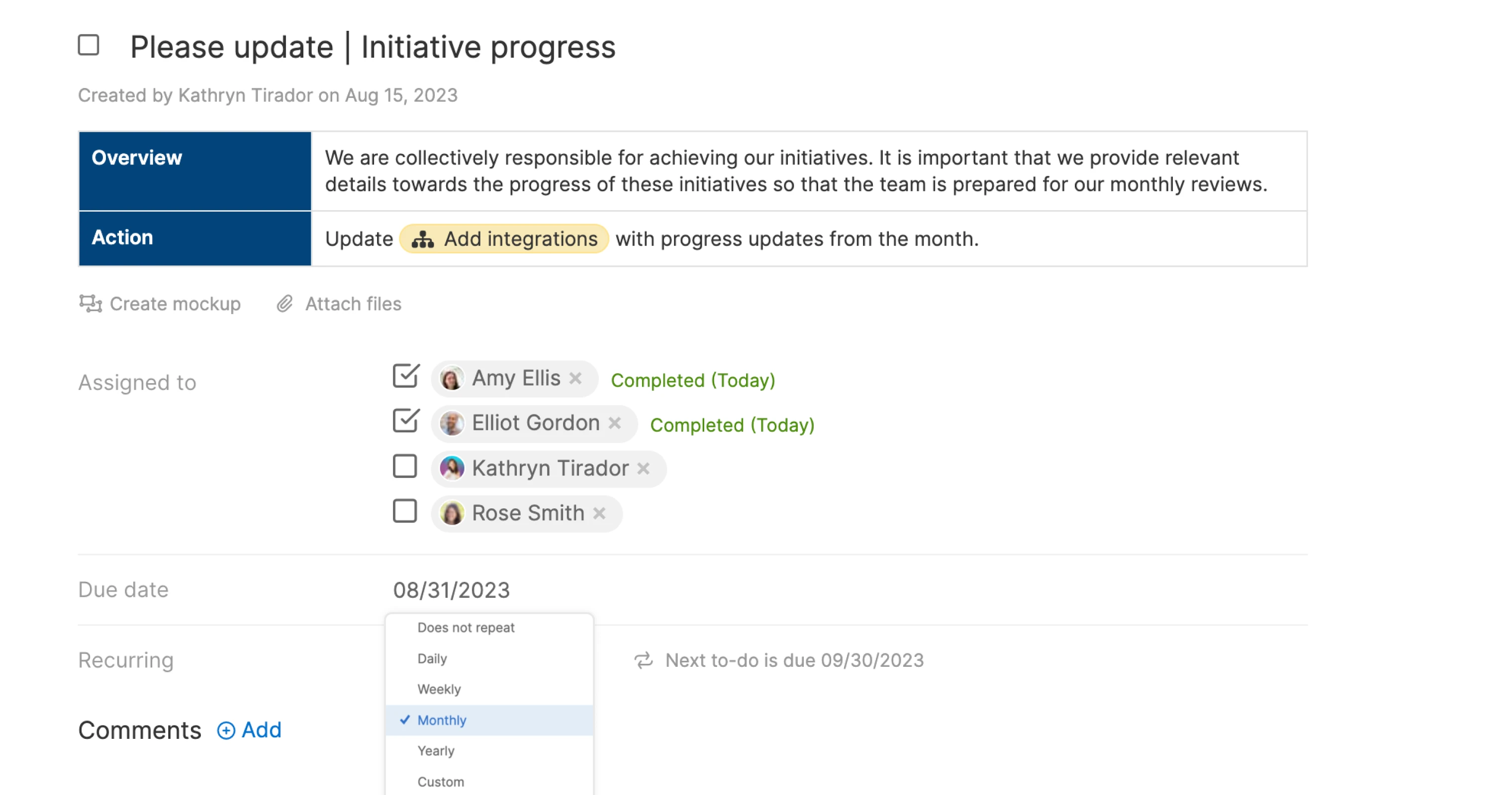 A to-do set to recur monthly