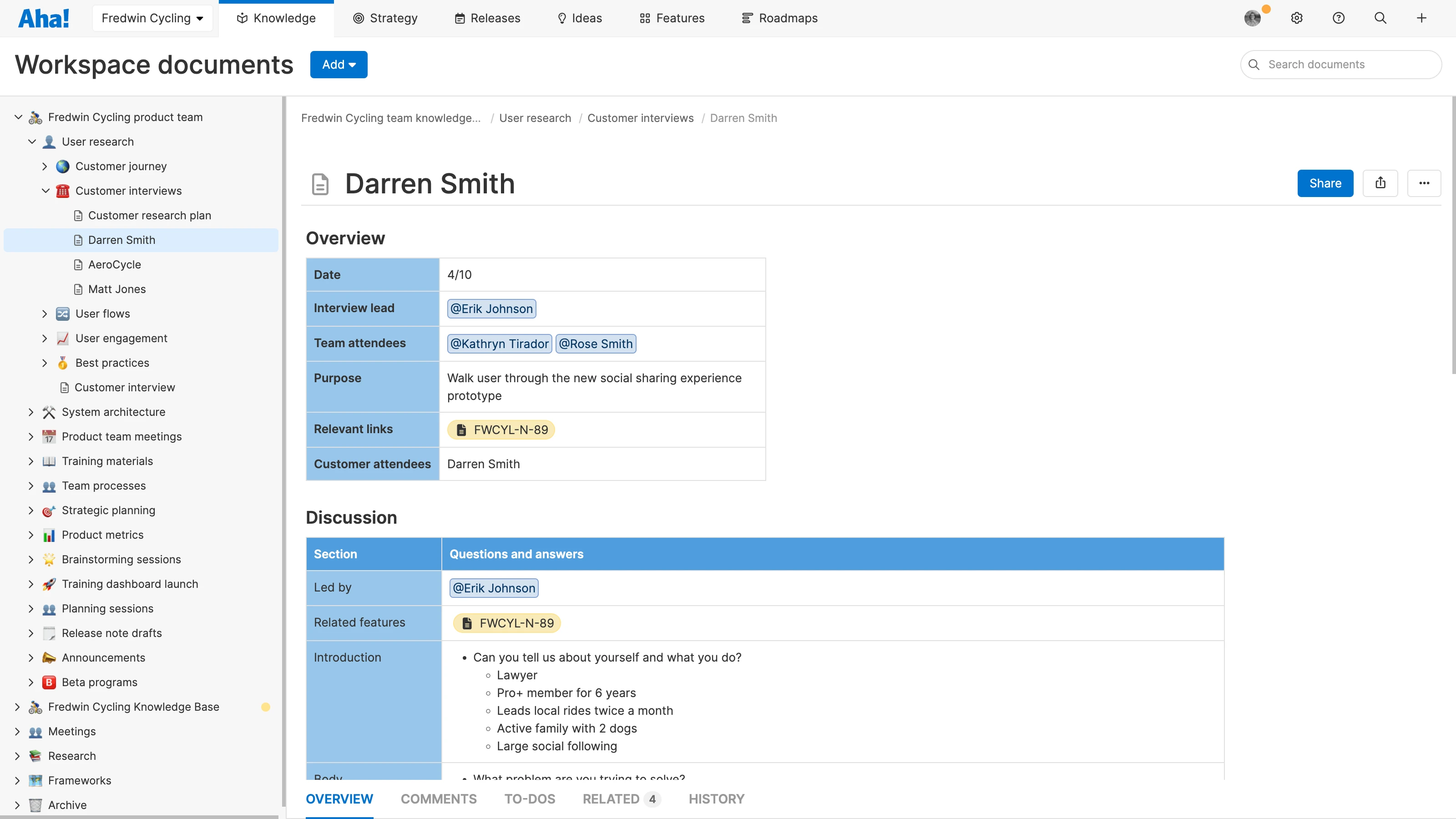 Workspaces notes page