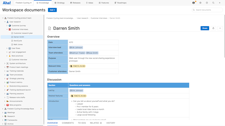 Workspaces notes page