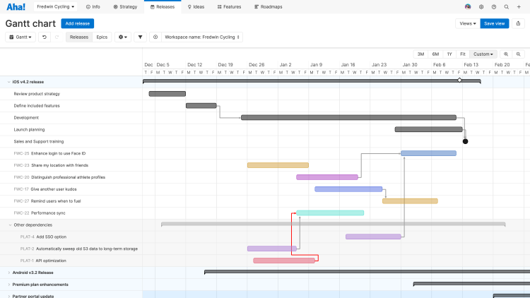 Visualize team dependencies in Aha! Roadmaps