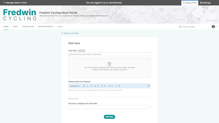 add an idea in your ideas portal