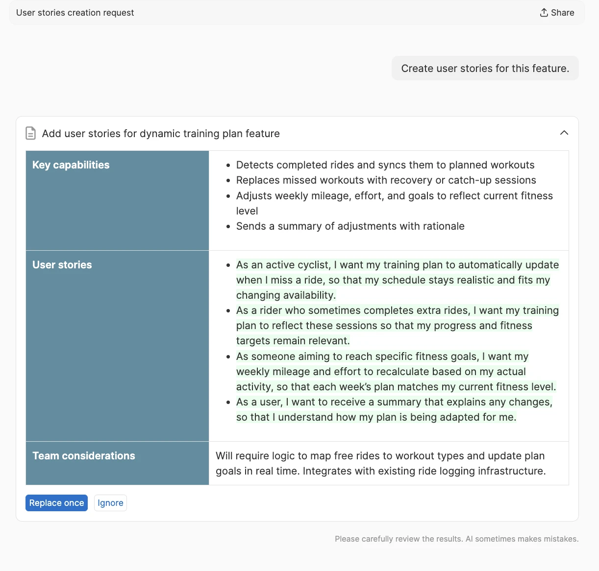 An example screenshot of the AI Request in use.