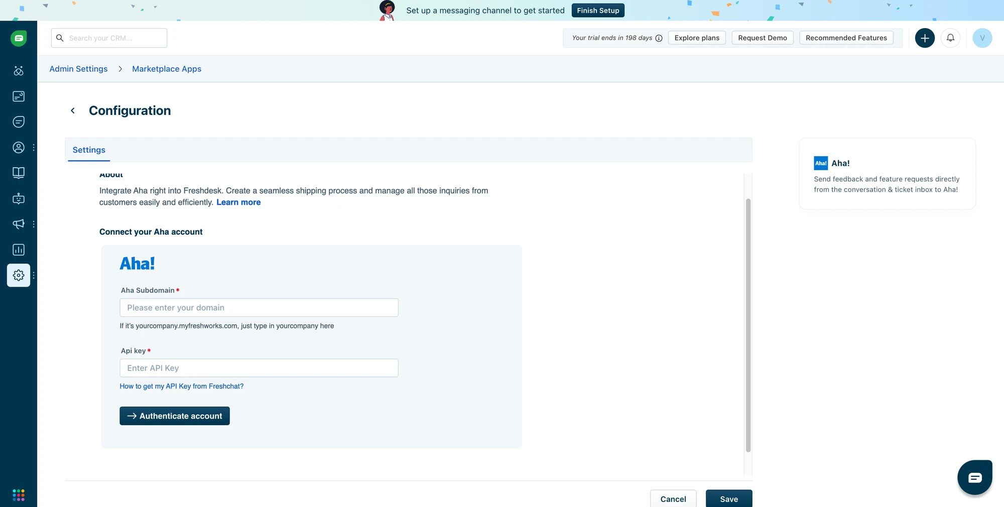 Connect your Aha! account in Freshworks
