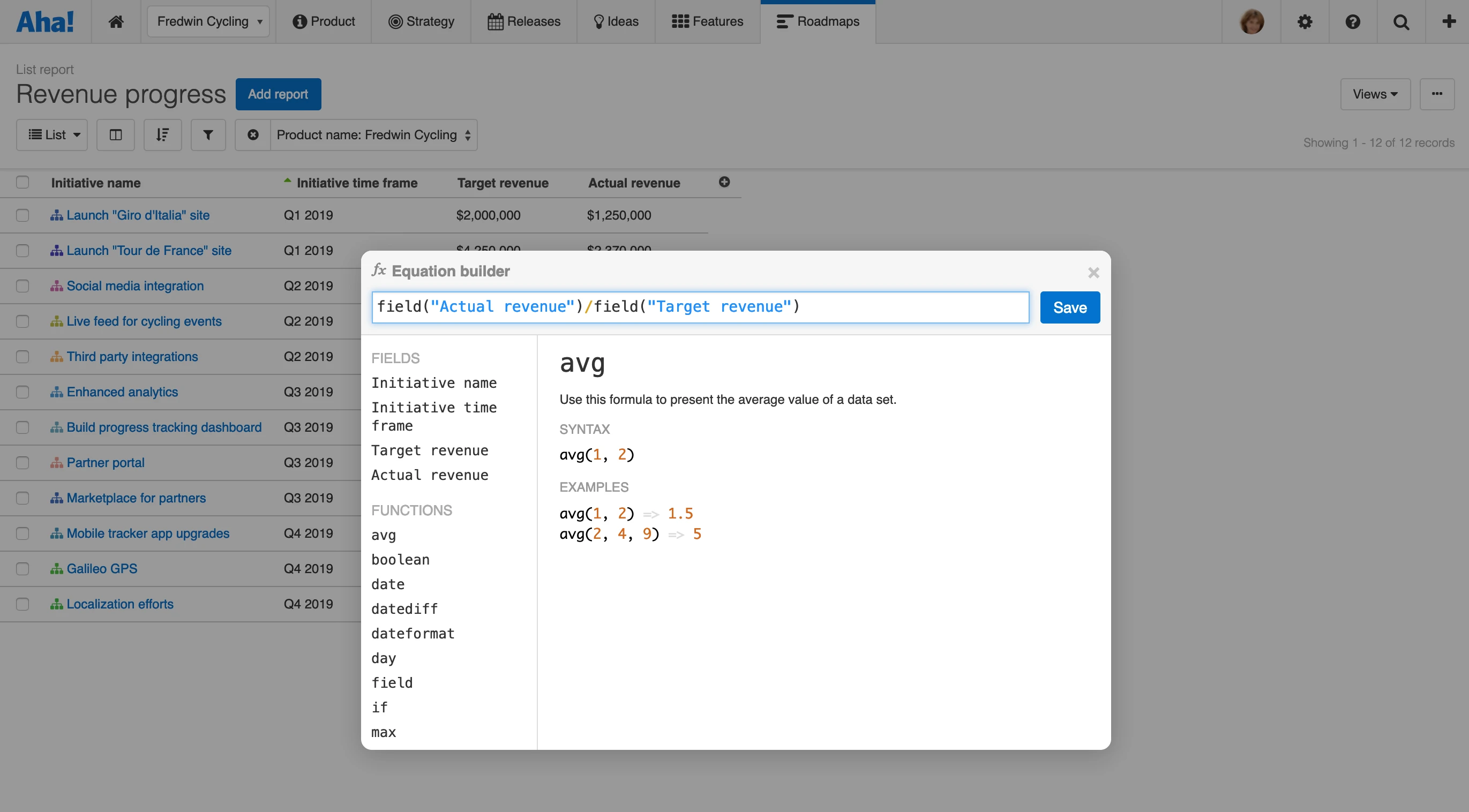 Just Launched! — Introducing Custom Equations in Aha! Reports