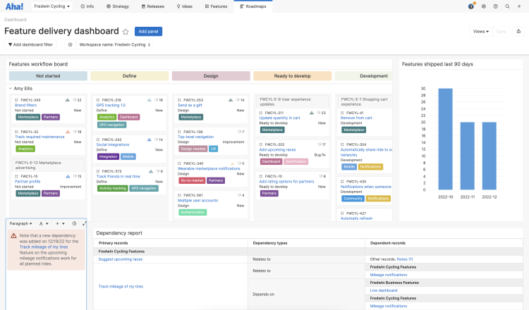 Filter dashboards by workspace, release, and initiative name to zero in on specific data.