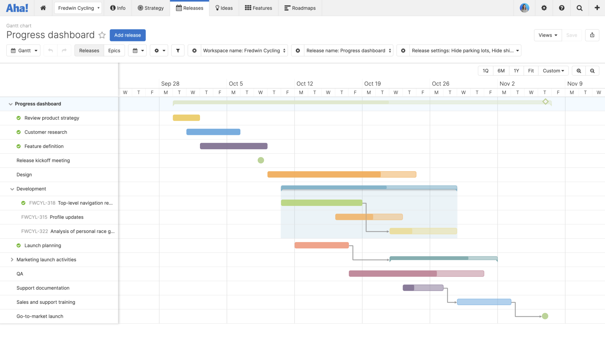 The new Gantt chart also offers a view for epics, so you can view work by theme.