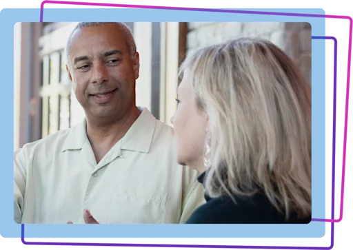 partners page - two people talking