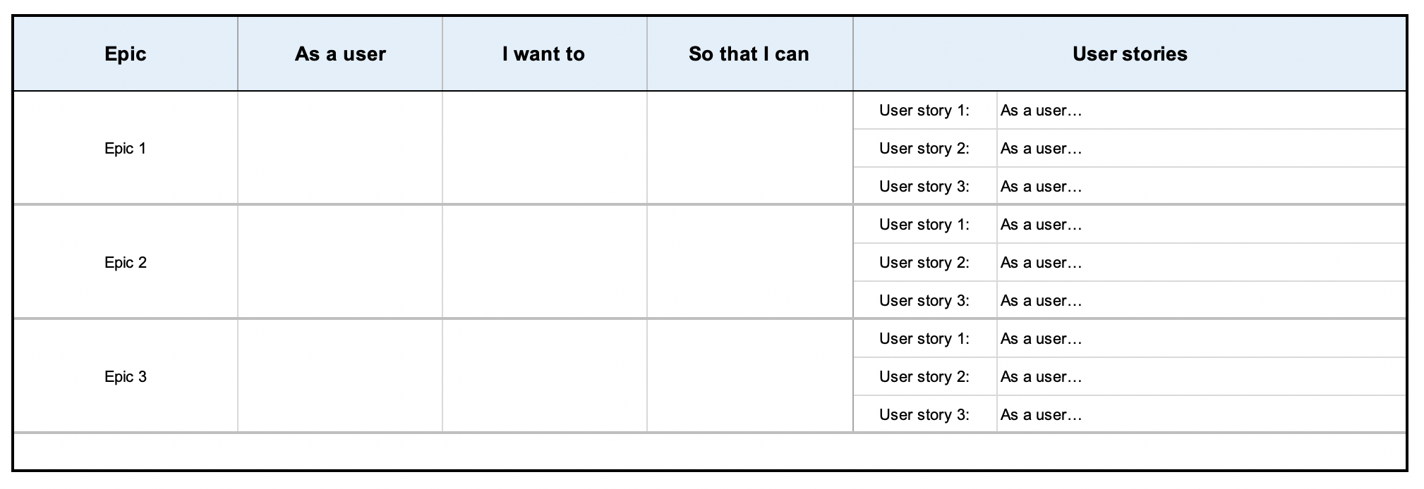 User Story Word Template