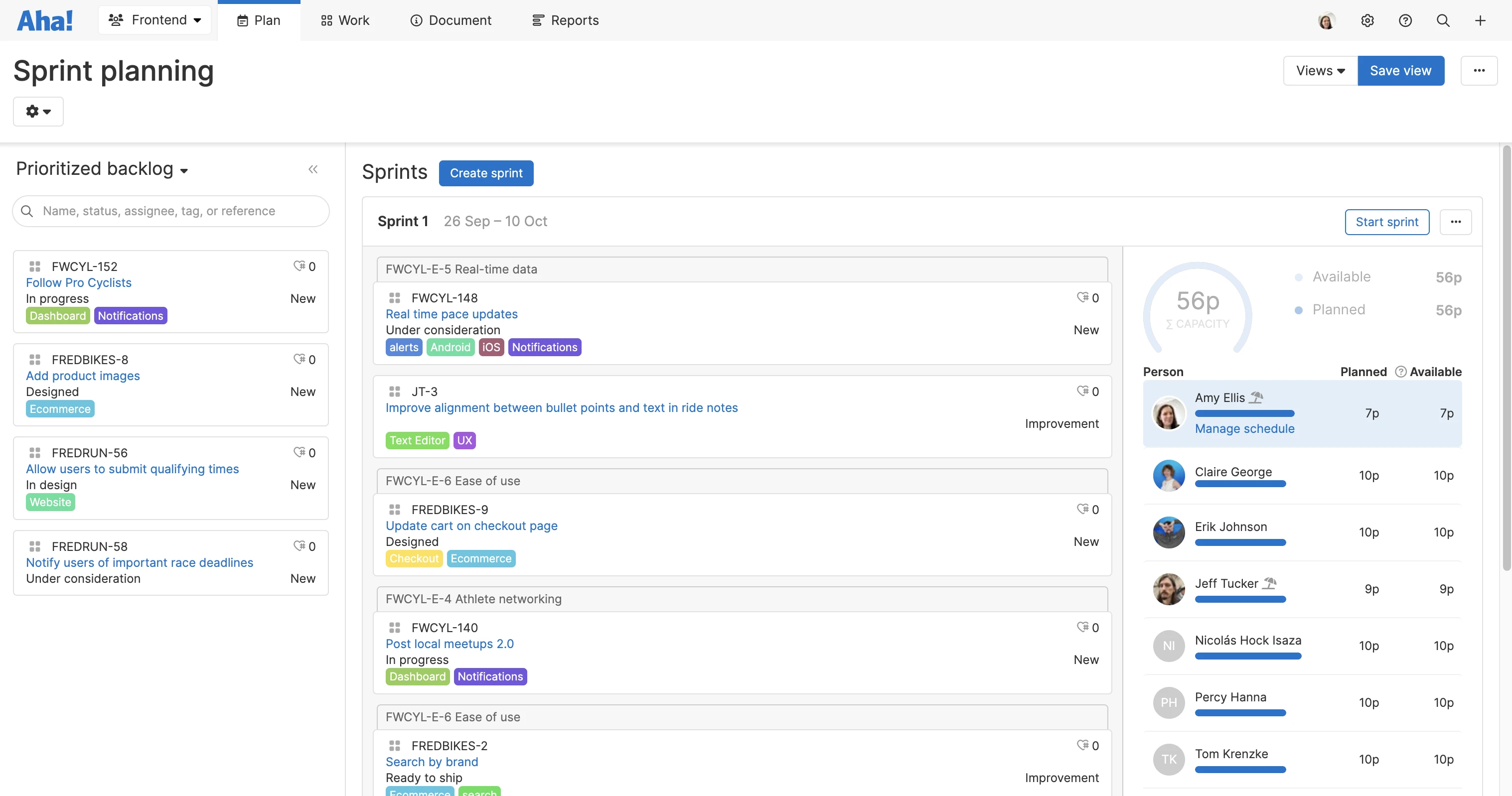 Manage Sprint Capacity by Team Member in Aha! Develop