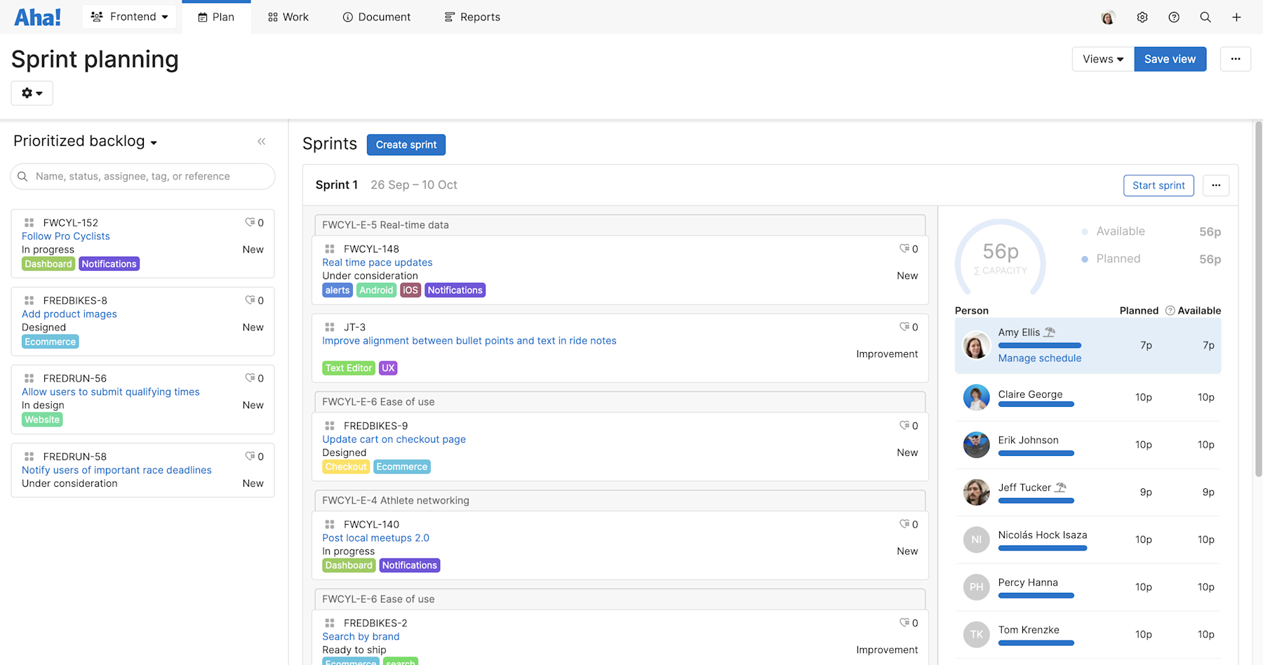 Manage Sprint Capacity by Team Member in Aha! Develop | Aha! software