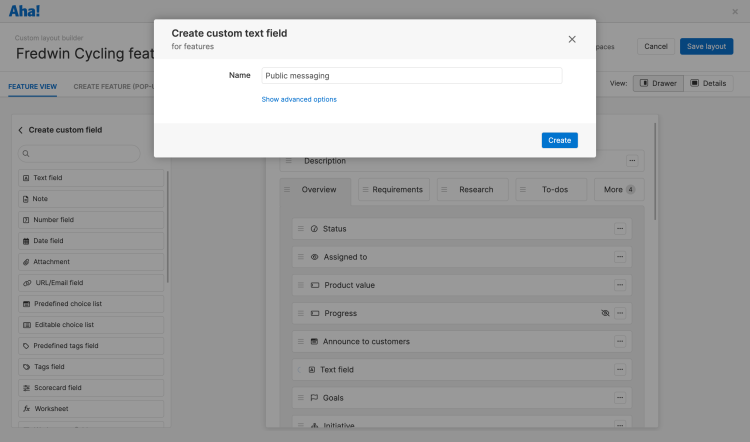 Create custom text field modal in front of a custom layout builder. 