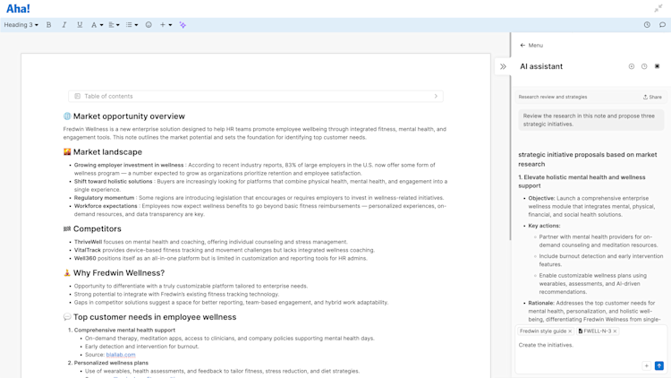 AI assistant for market research in Aha! Roadmaps