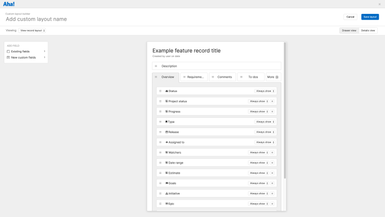 The Aha! custom layout builder