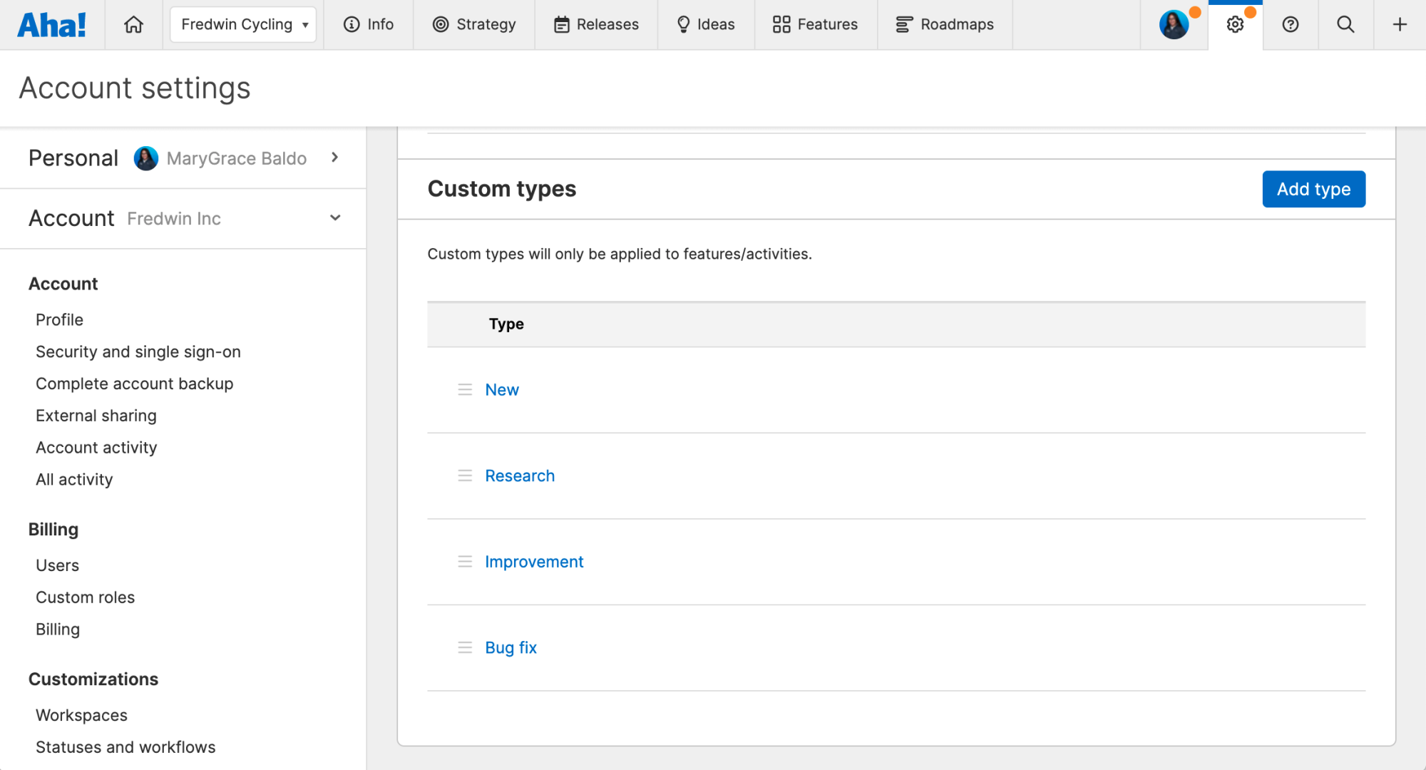 Custom types for statuses and workflows