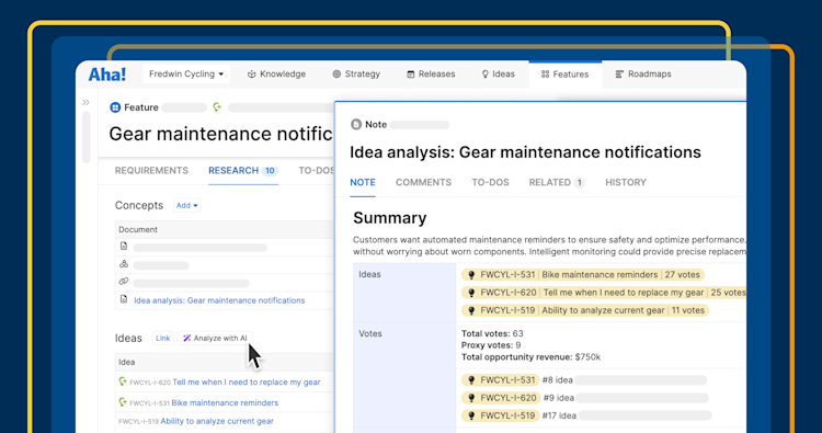 a note with an AI-powered idea analysis in Aha! Roadmaps