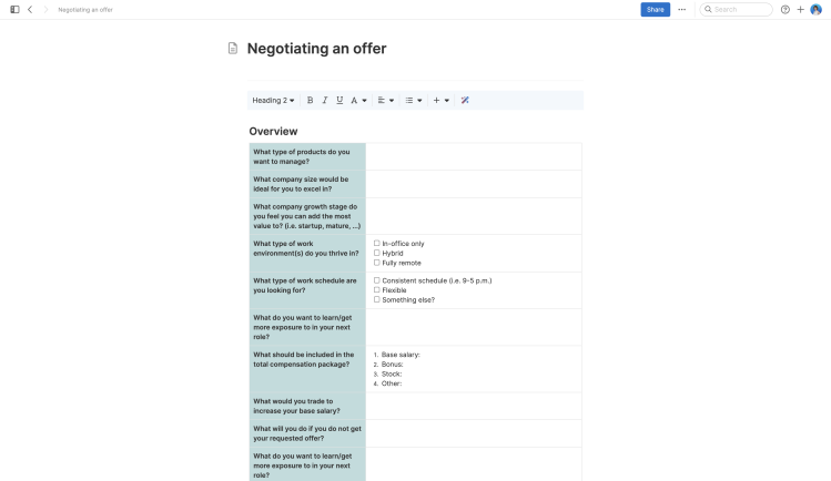 Negotiating an offer note template