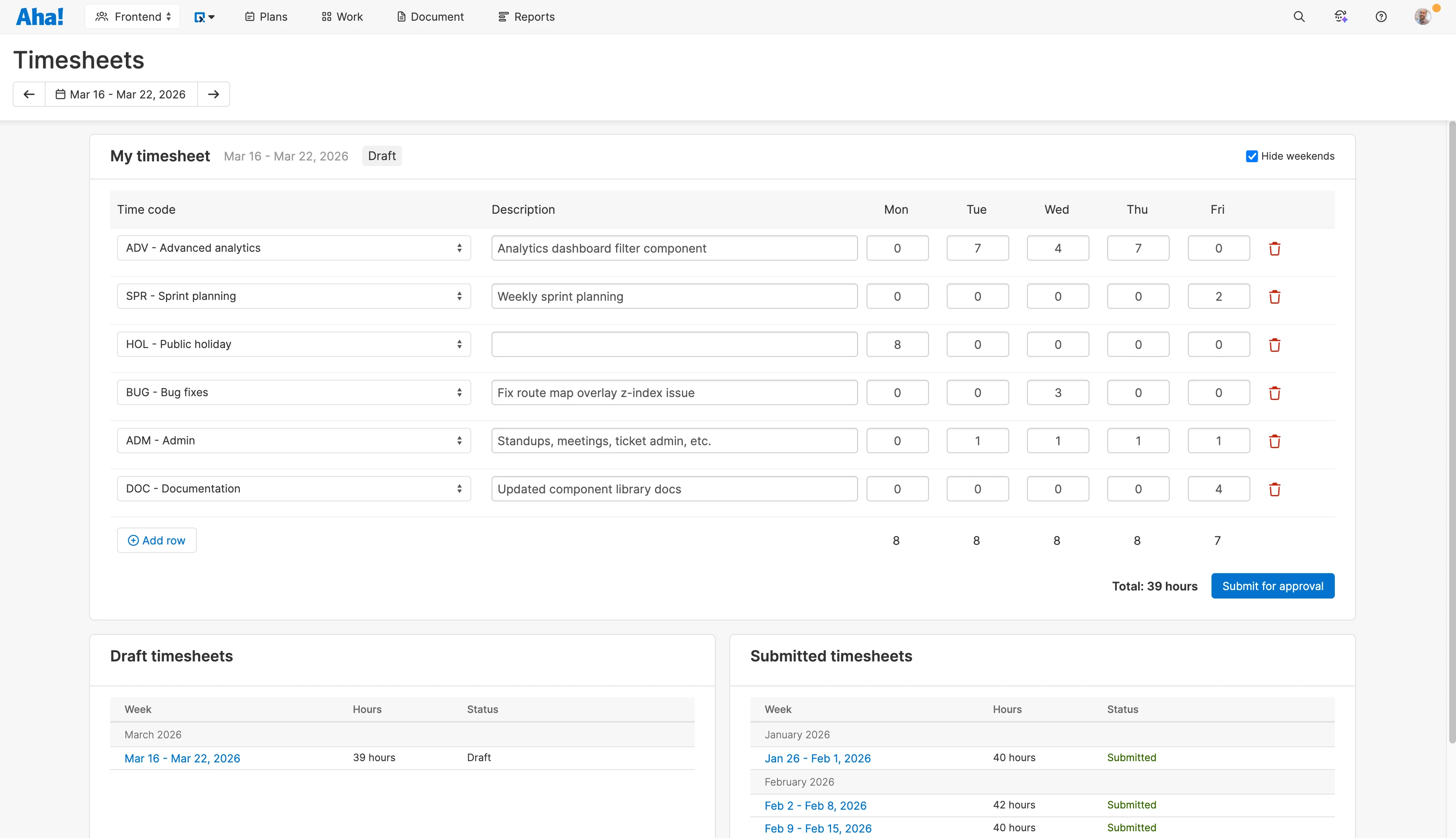 Develop - Capacity - Use built-in timesheets