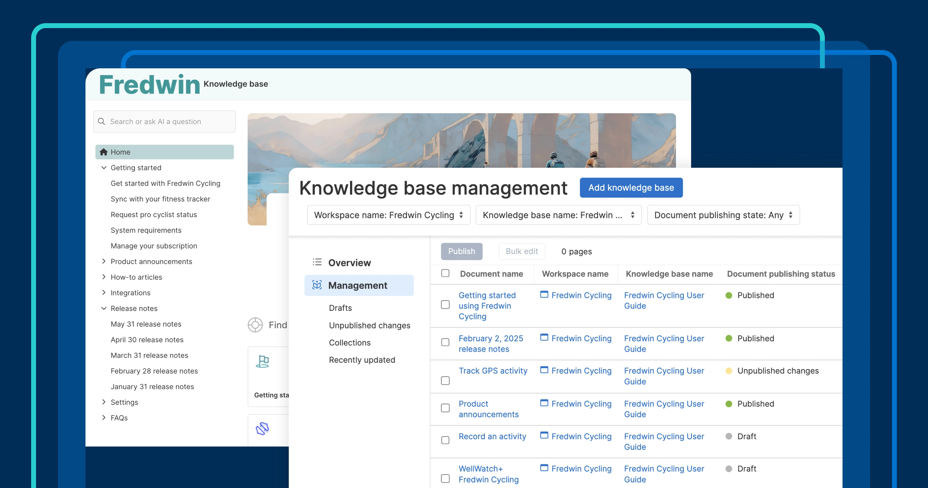 Knowledge base management page go-to-market hero