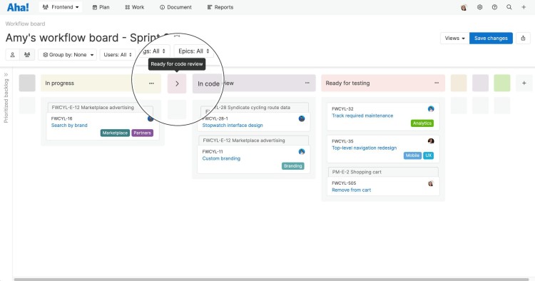 Hero image for the show and collapse workflow board columns in Aha! Develop GTM.