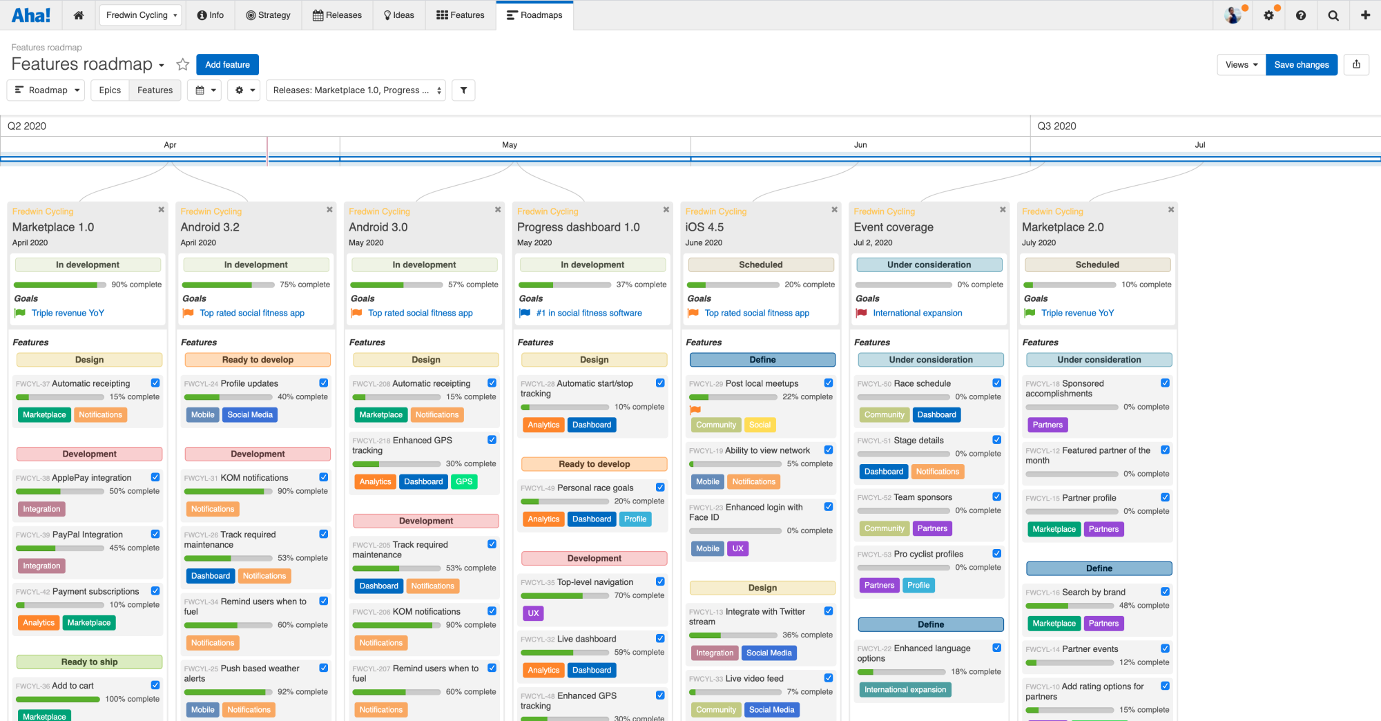 Track progress on roadmaps in Aha! as work is completed in Trello.