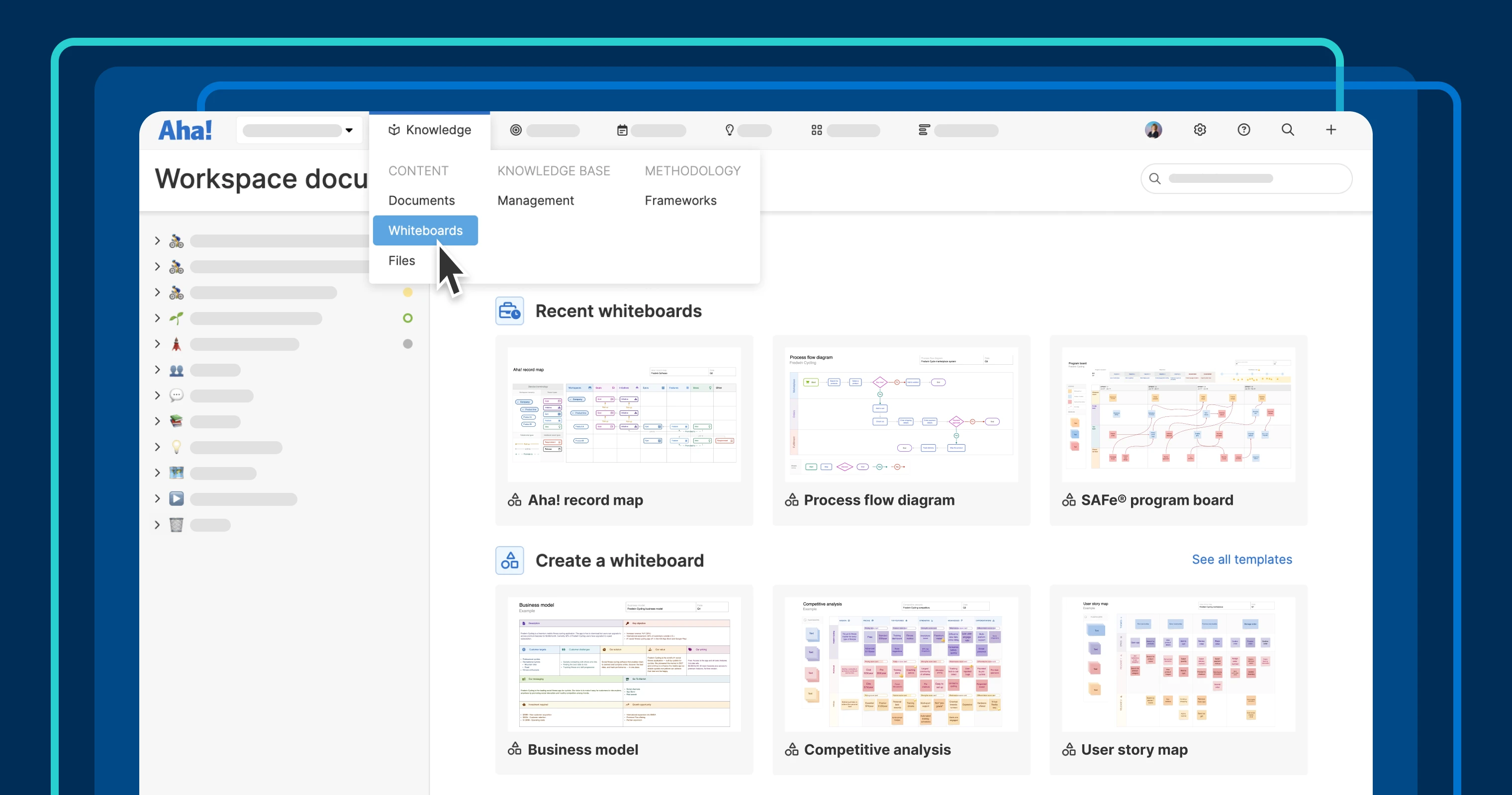 the whiteboards homepage with recent whiteboards and templates