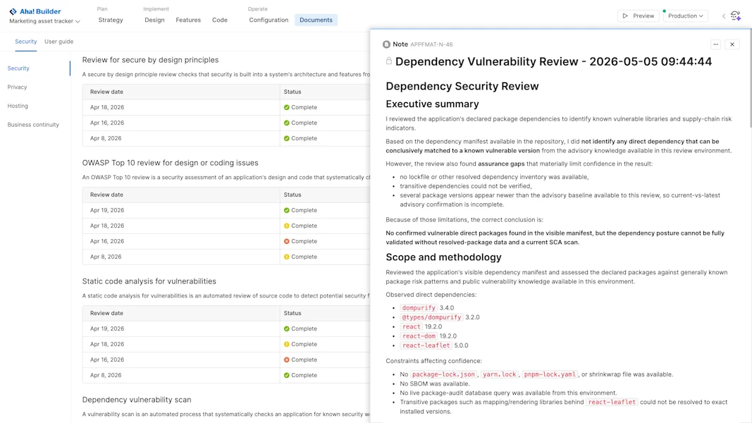Dependency vulnerability review report