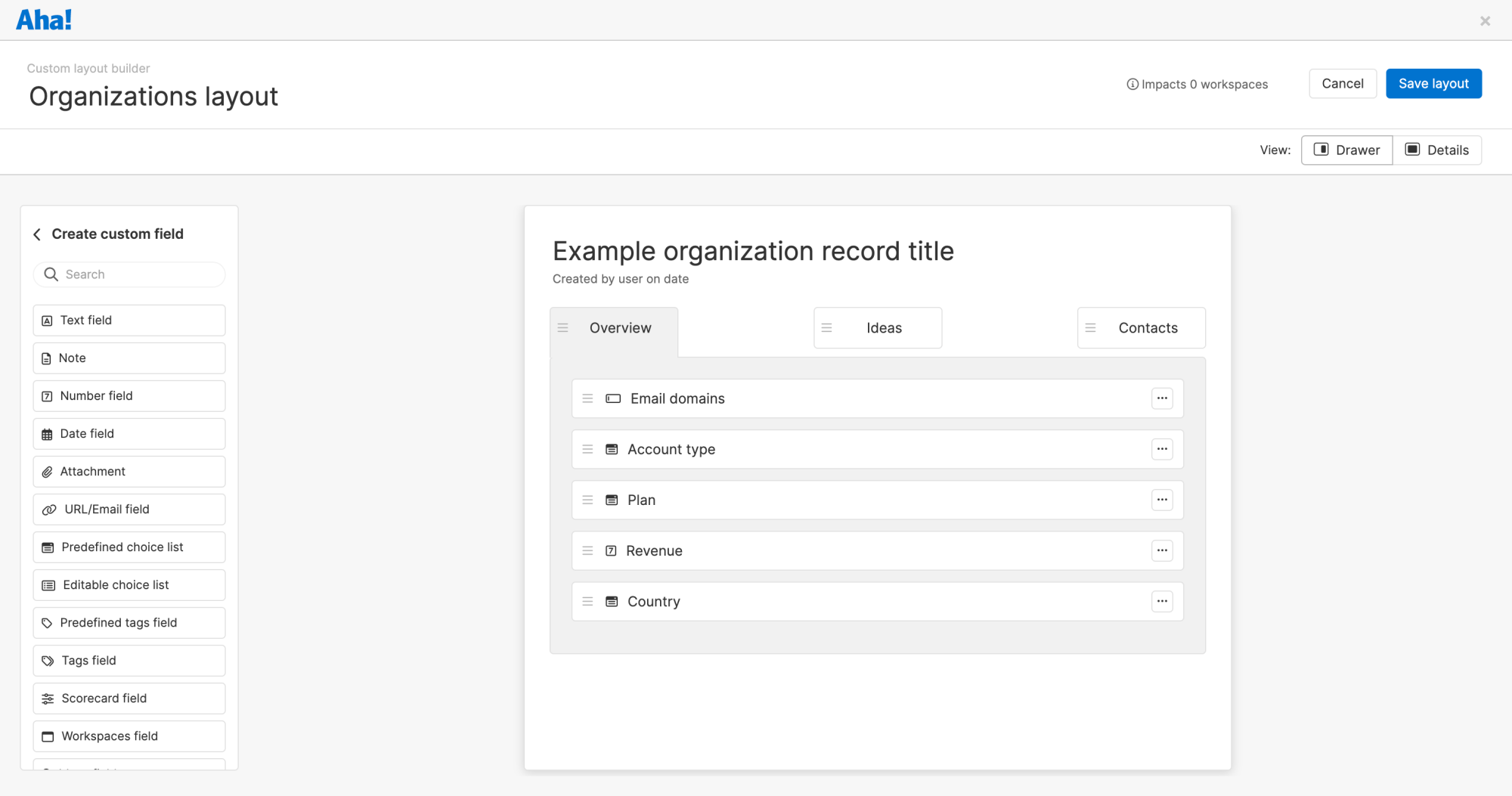 If you already have a custom layout for organizations, update it to include the Integrations field.