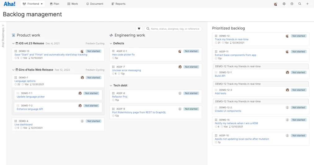 Create one unified product and engineering backlog in Aha! Develop