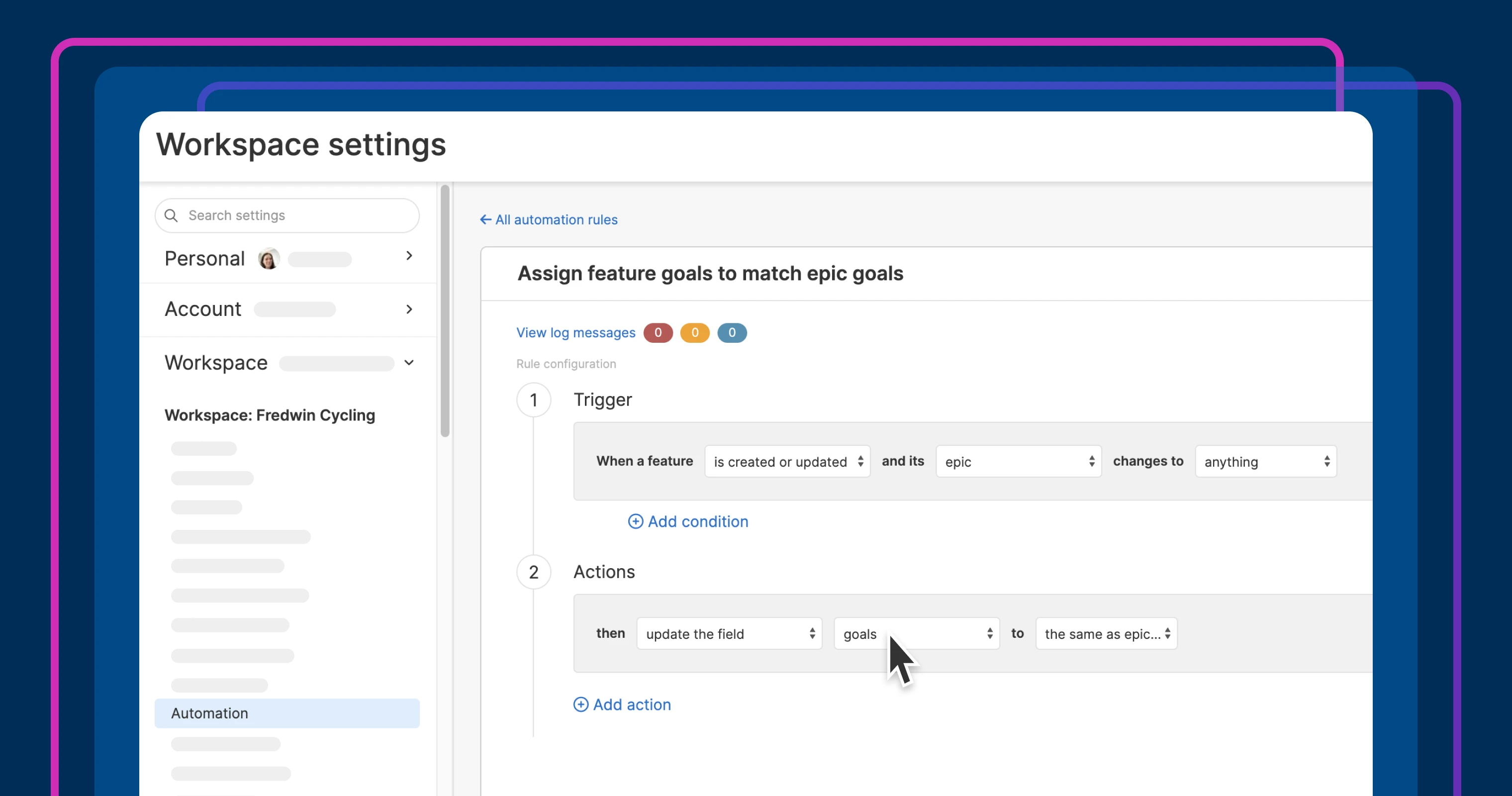 Automatically add goals and initiatives to every feature