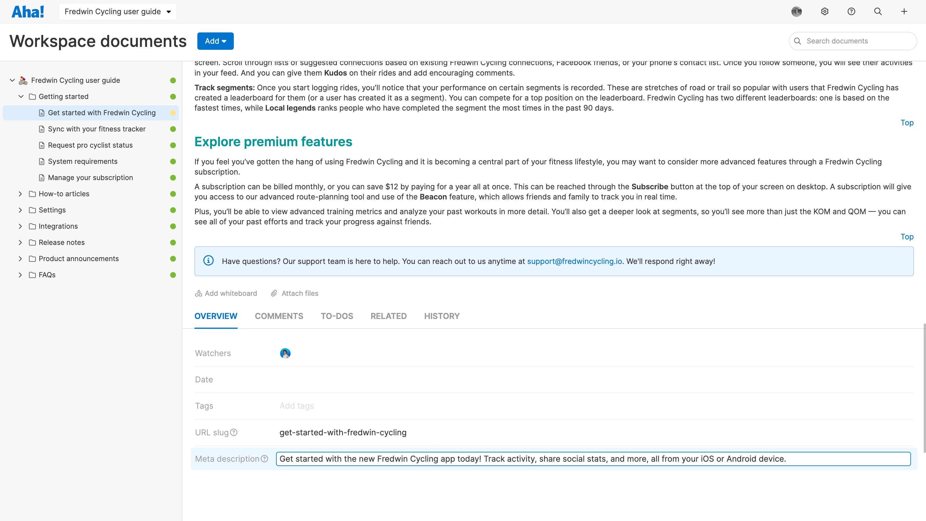 a workspace document open with the meta description field highlighted
