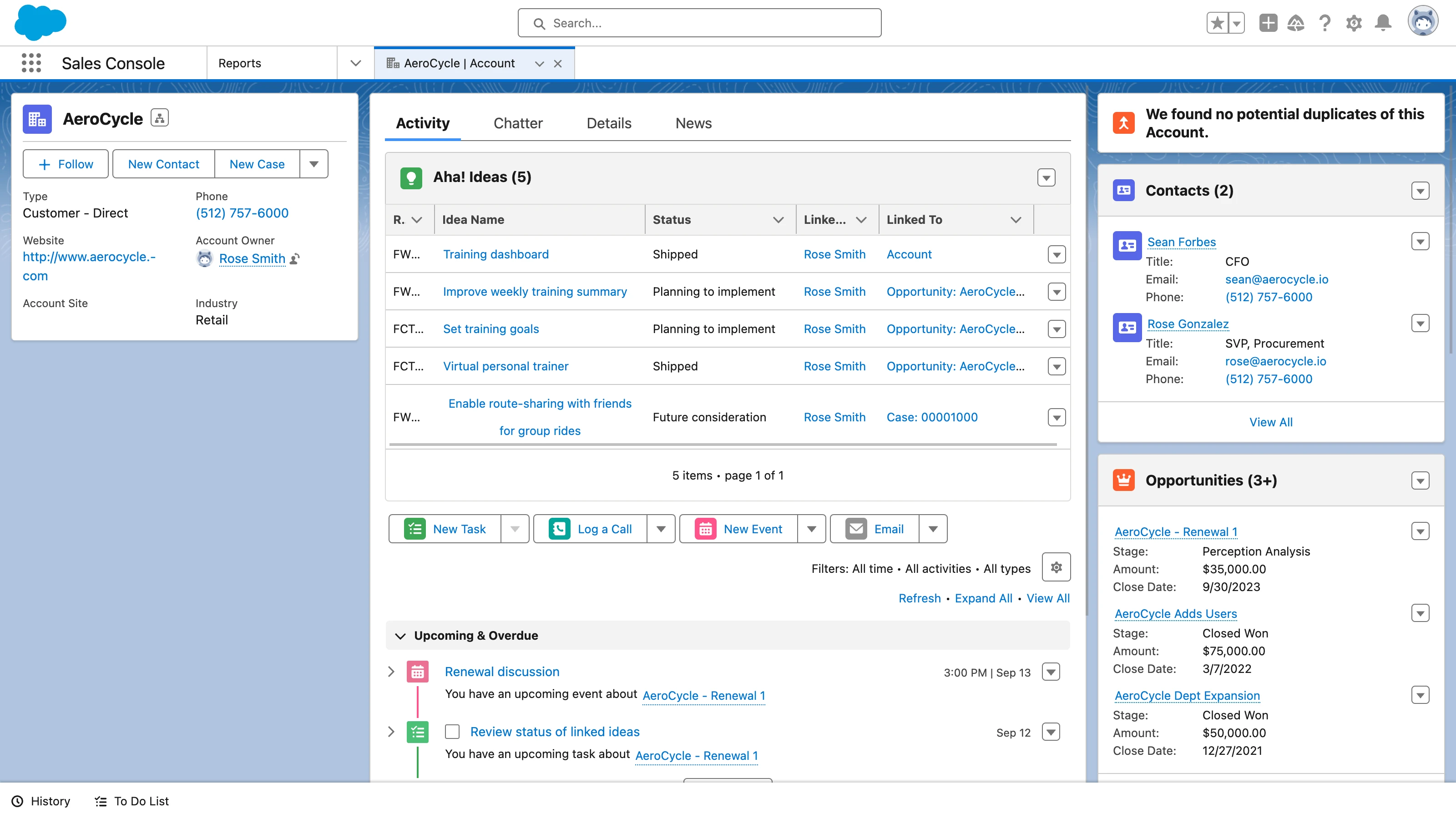 Aha! Idea status in Salesforce Lightning.