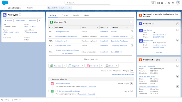 Aha! Idea status in Salesforce Lightning.