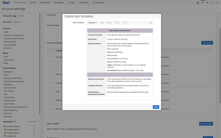 Create a unique workflow for epics or use the same workflow as your features. 