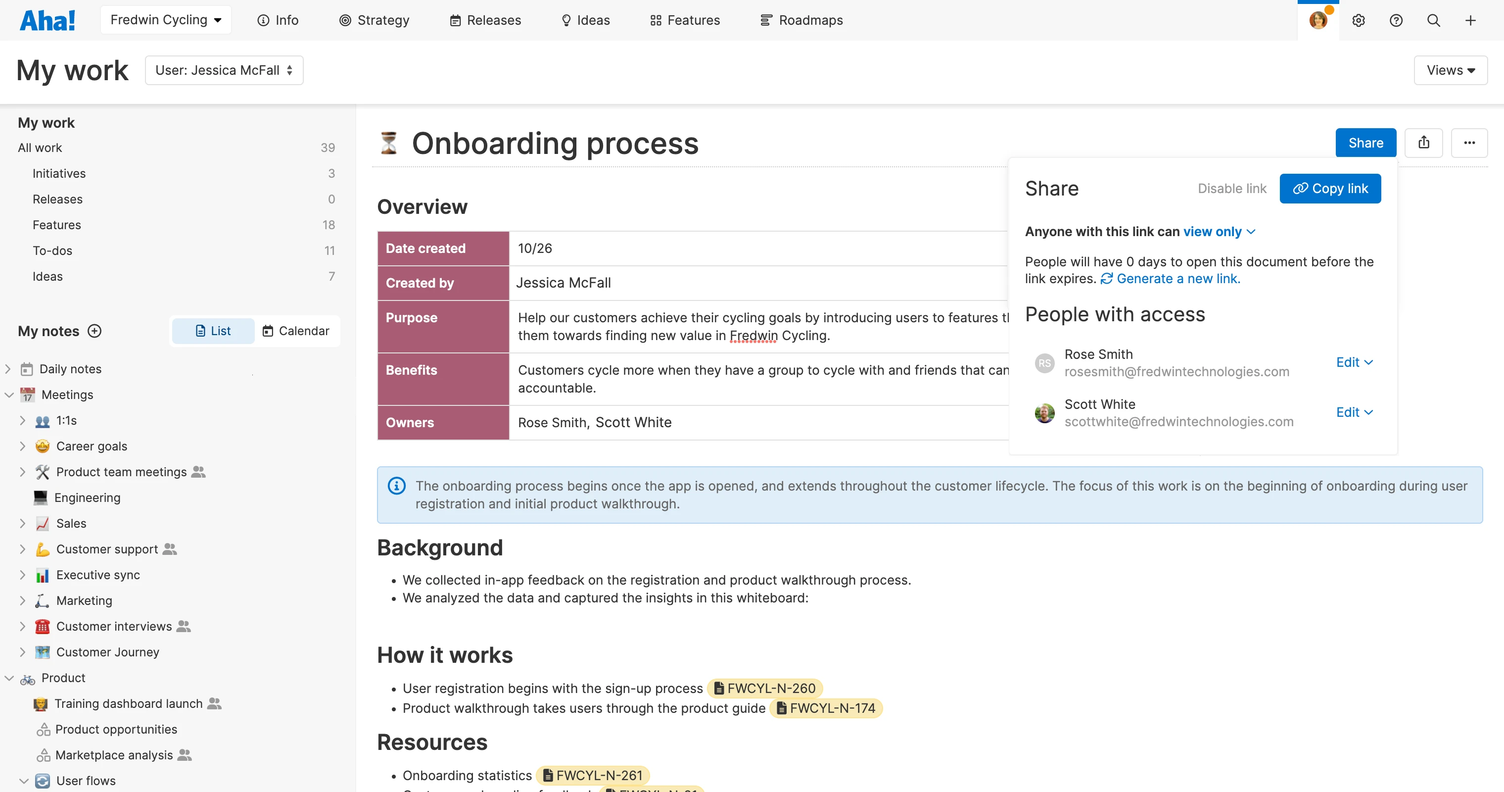 Share a personal note in Aha! Roadmaps with anyone