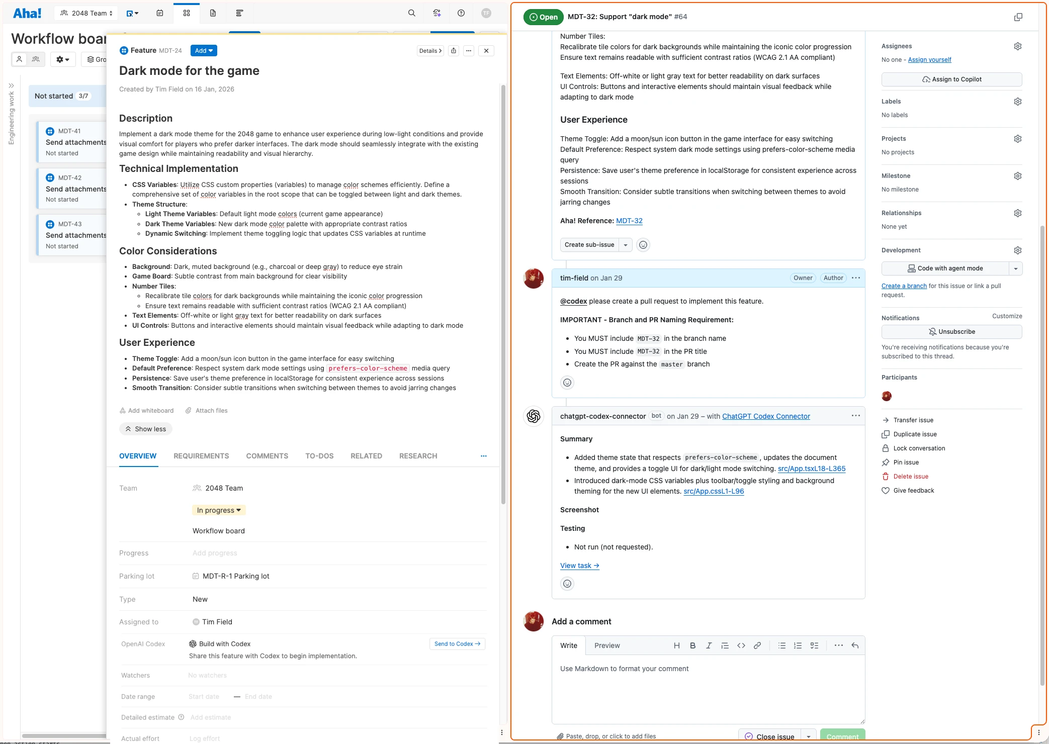 Send features and requirements from Aha! Develop to OpenAI Codex