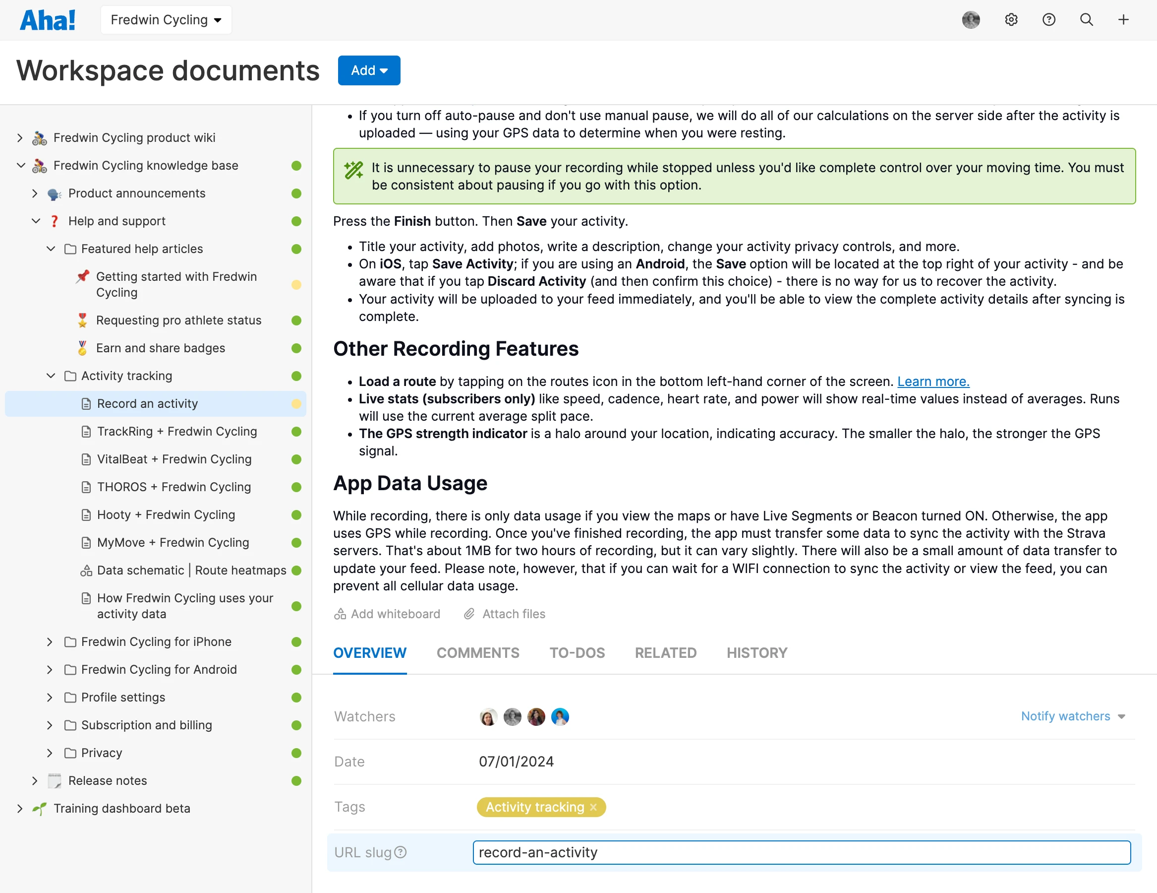 A workspace document with the URL slug field highlighted